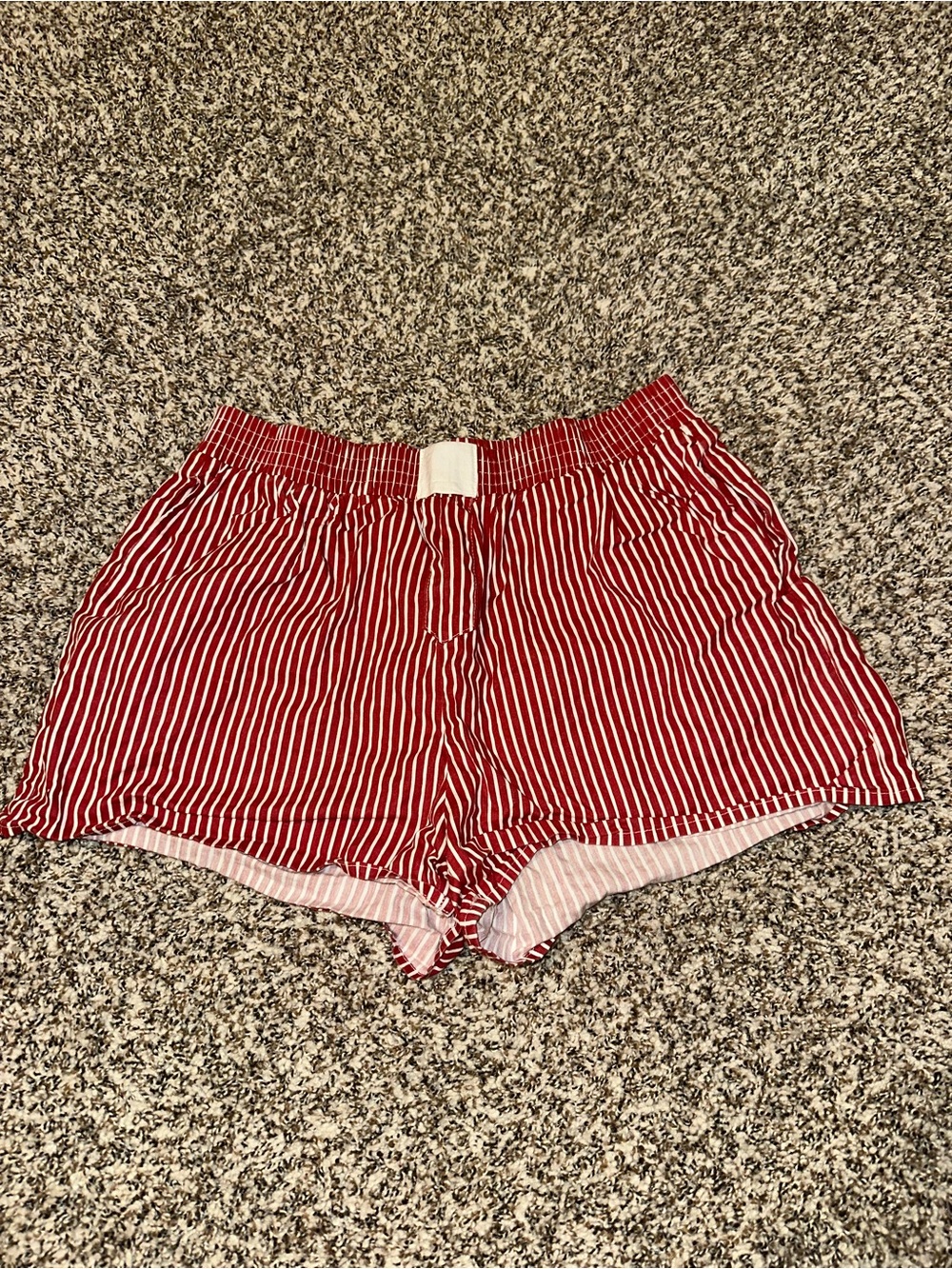 Red and White Striped Elastic Waist Lounge Shorts